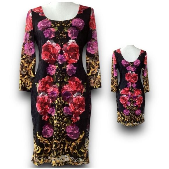 Venus Floral Lace Bodycon 3/4 Sleeves With Scoop Neck Women’s Size Large - Picture 7 of 7